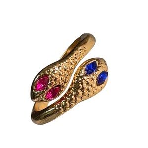 Gold Snake Ring with Pink and Blue Stones